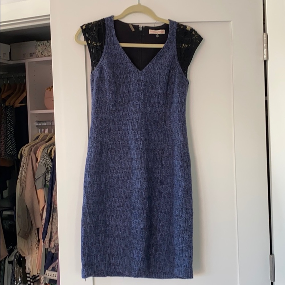 REBECCA TAYLOR blue tweed and lace dress, 4
